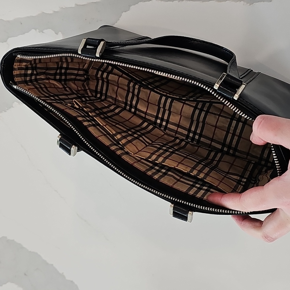 Burberry Leather Tote Bag Authentic – Classic Nova Check Side Panels & Interior - Picture 7 of 12